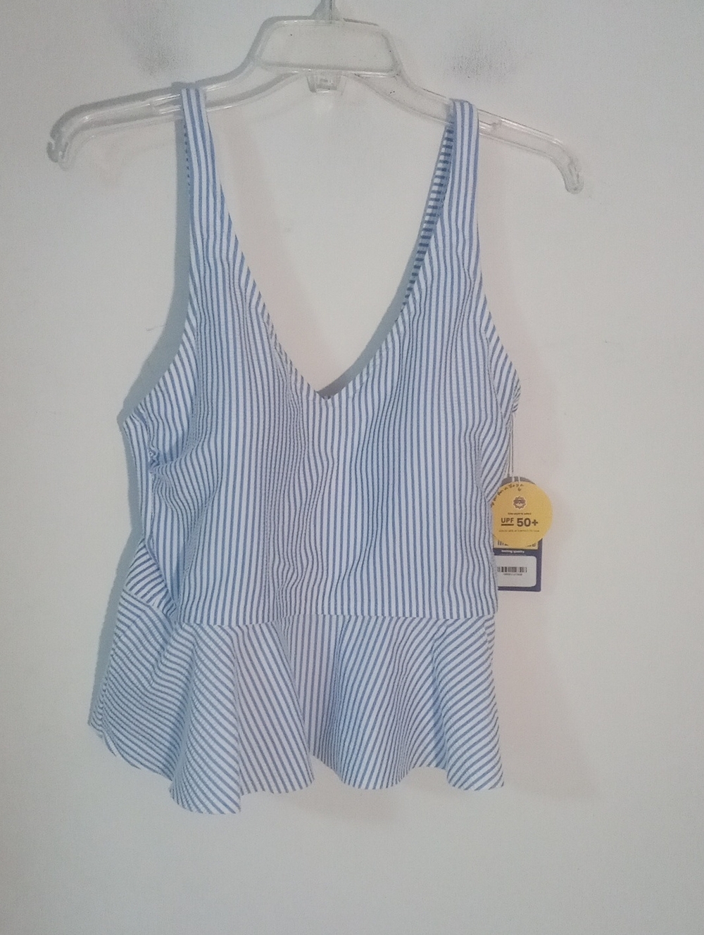 Ruffle Butts Striped Swim Top Large NWT  $40 Peplum Blue White Bikini